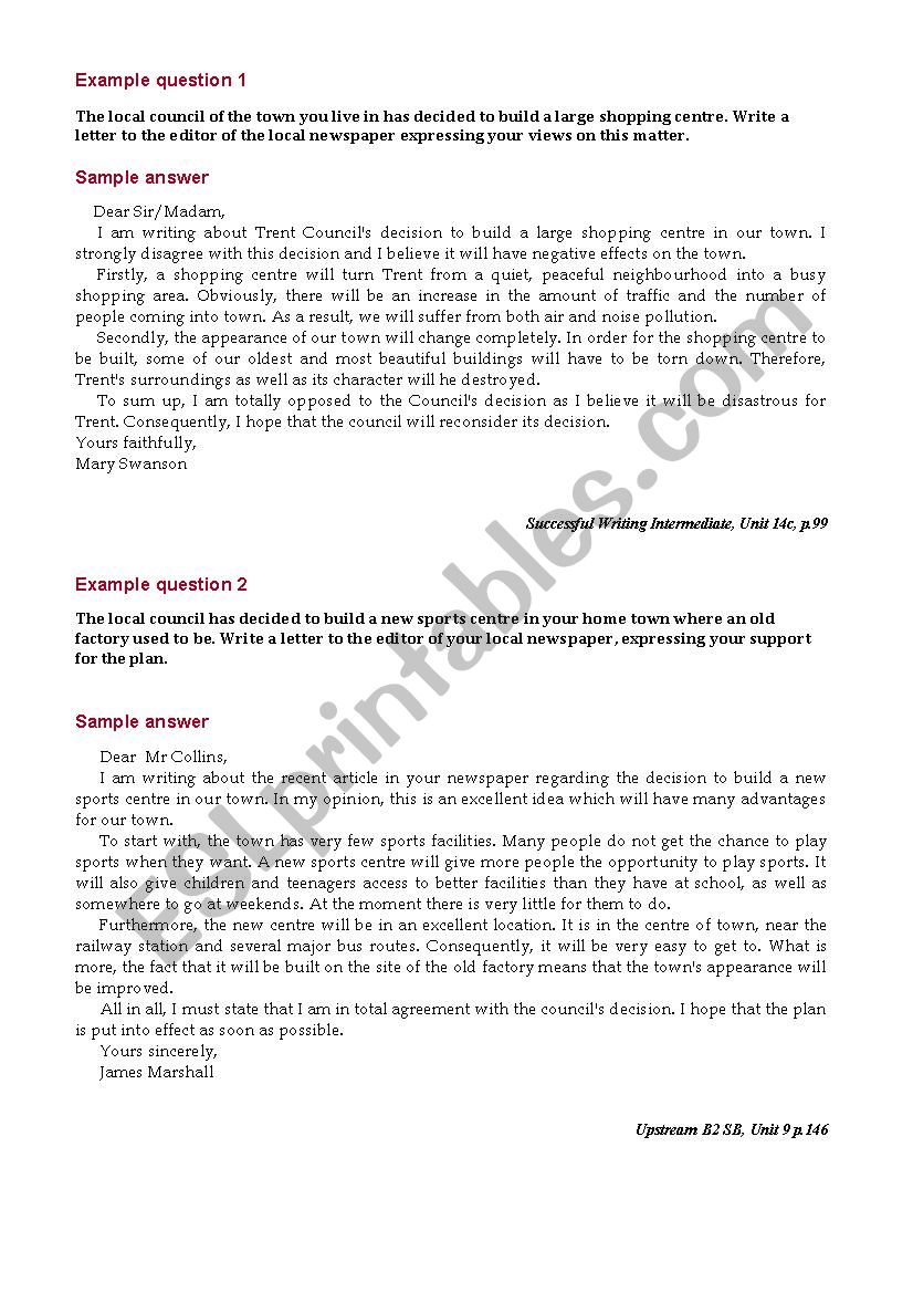 Letter To The Editor Example from www.eslprintables.com