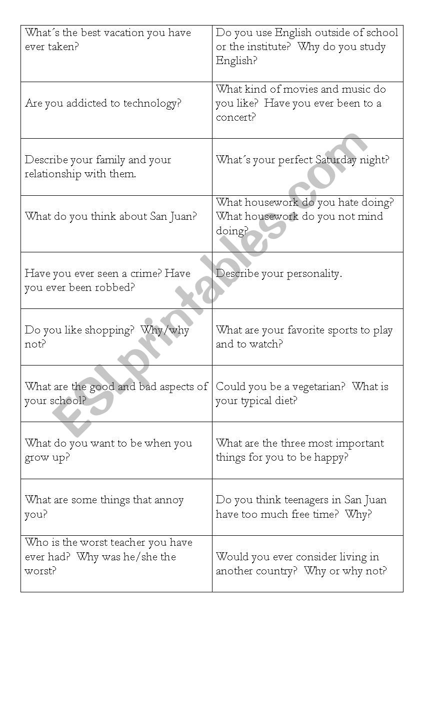 Conversation Questions worksheet