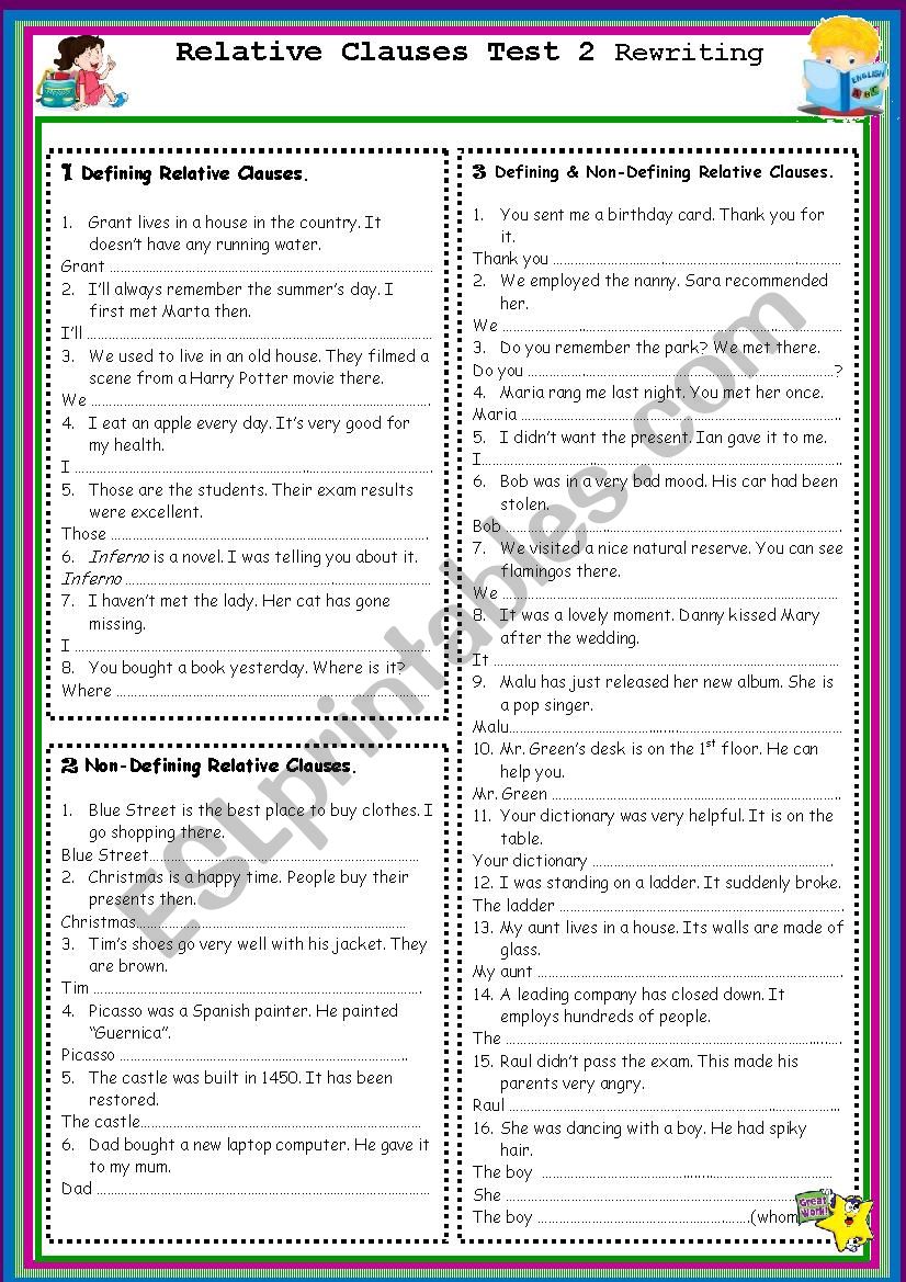  Relative Clauses  Rewriting Test 2 