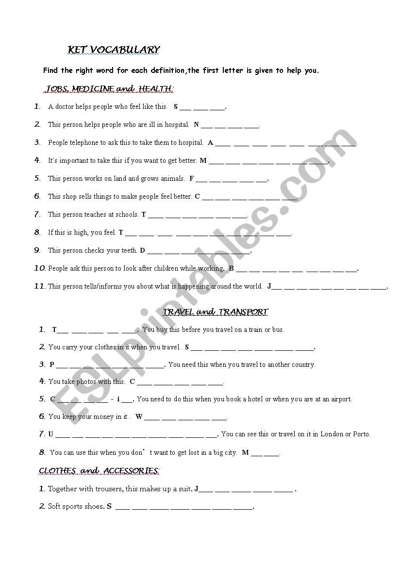 KET VOCABULARY worksheet