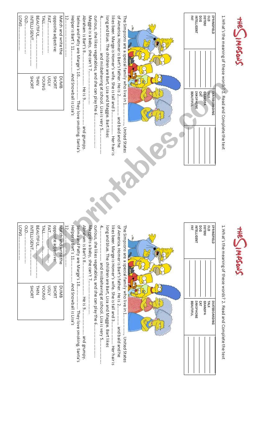 The Simpsons Family worksheet