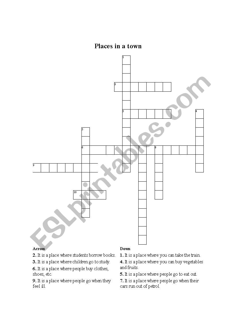 Places in a town worksheet