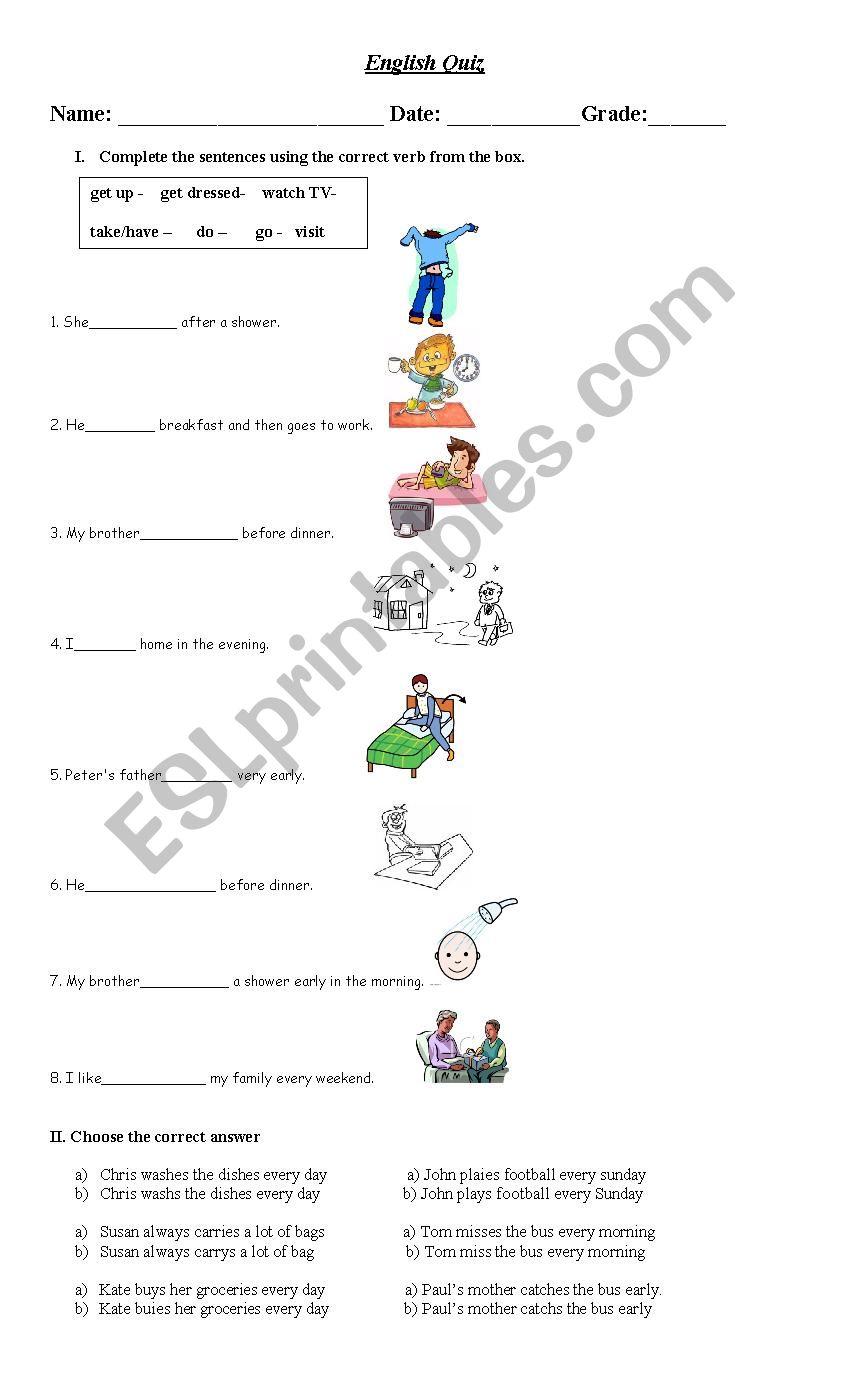 Daily routine worksheet