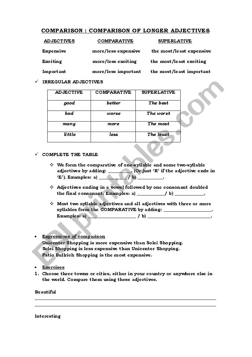 COMPARATIVE worksheet