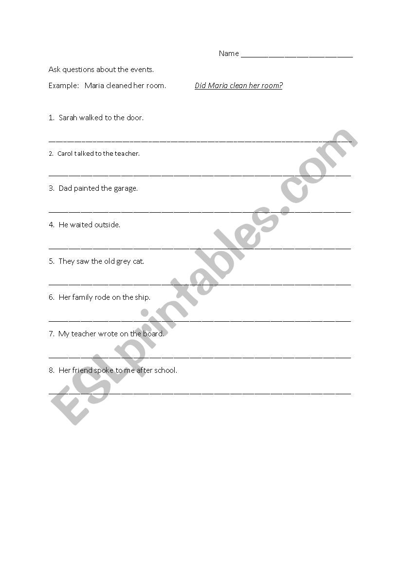 Change Sentences To Questions With Did ESL Worksheet By CarolineMiller