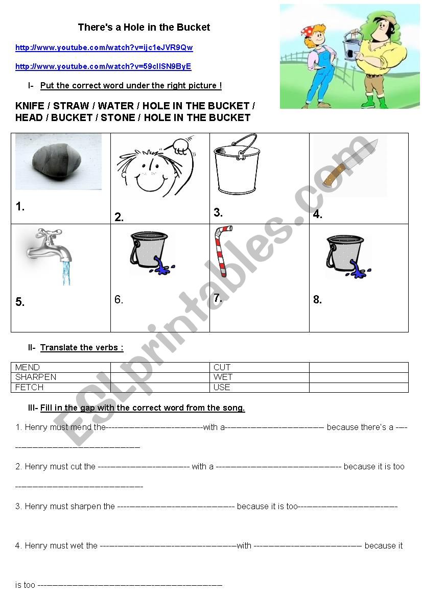There´s a hole in the bucket ESL worksheet by catfaure