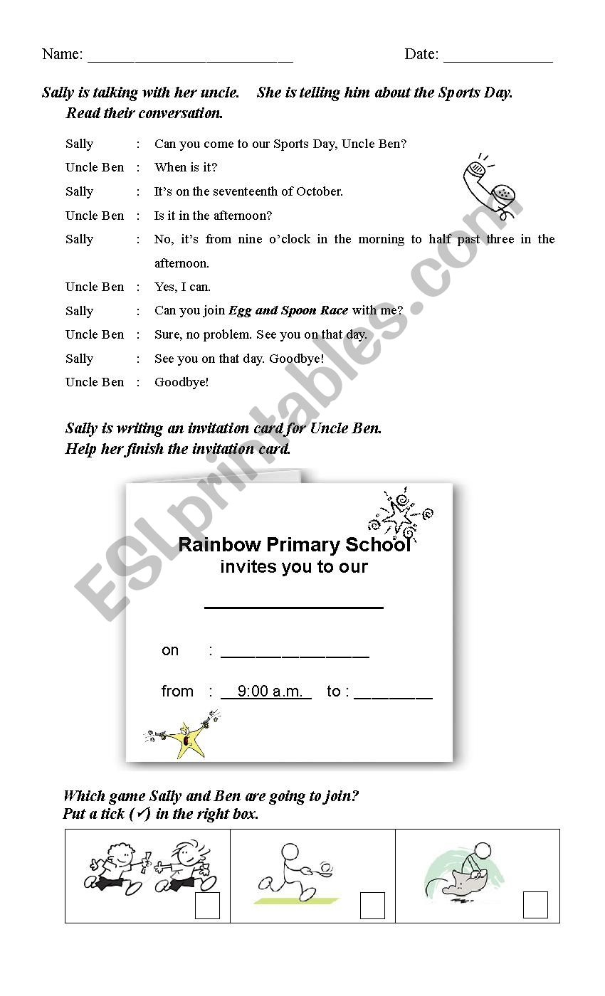 Reading Comprehension (Sports Day Invitation Card)