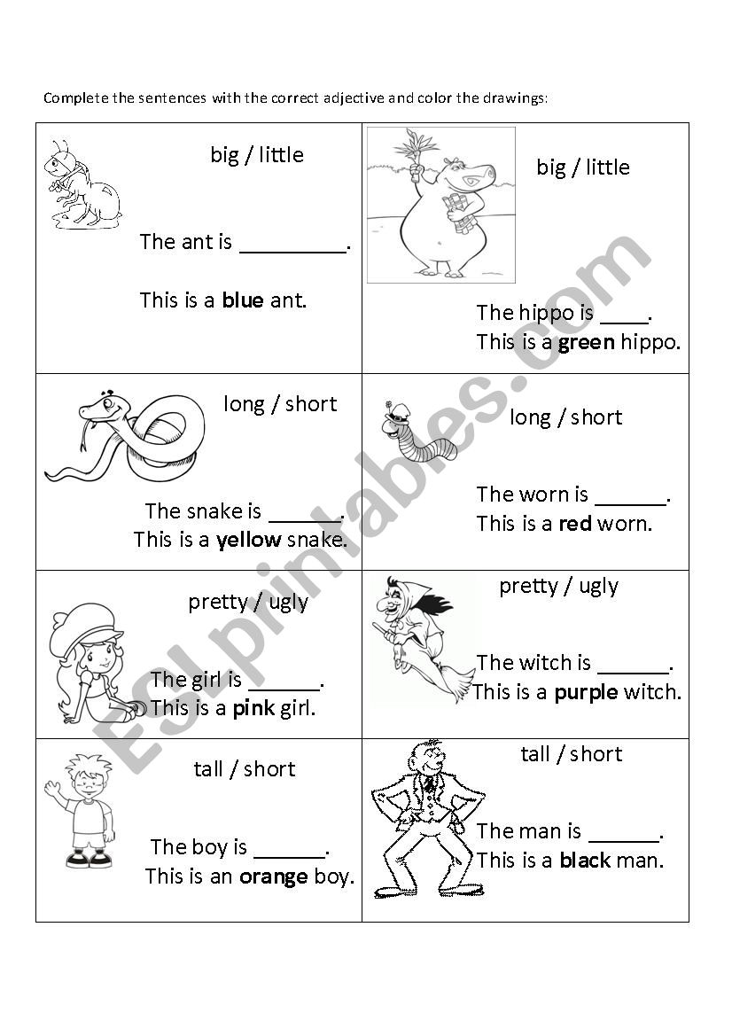 COLORS ADJECTIVES ESL Worksheet By Pocaterra1975