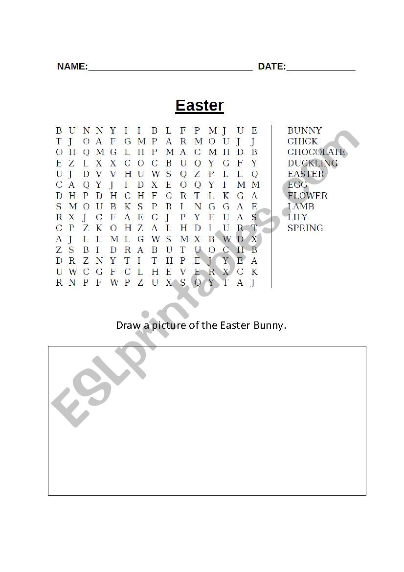 Easter word search worksheet