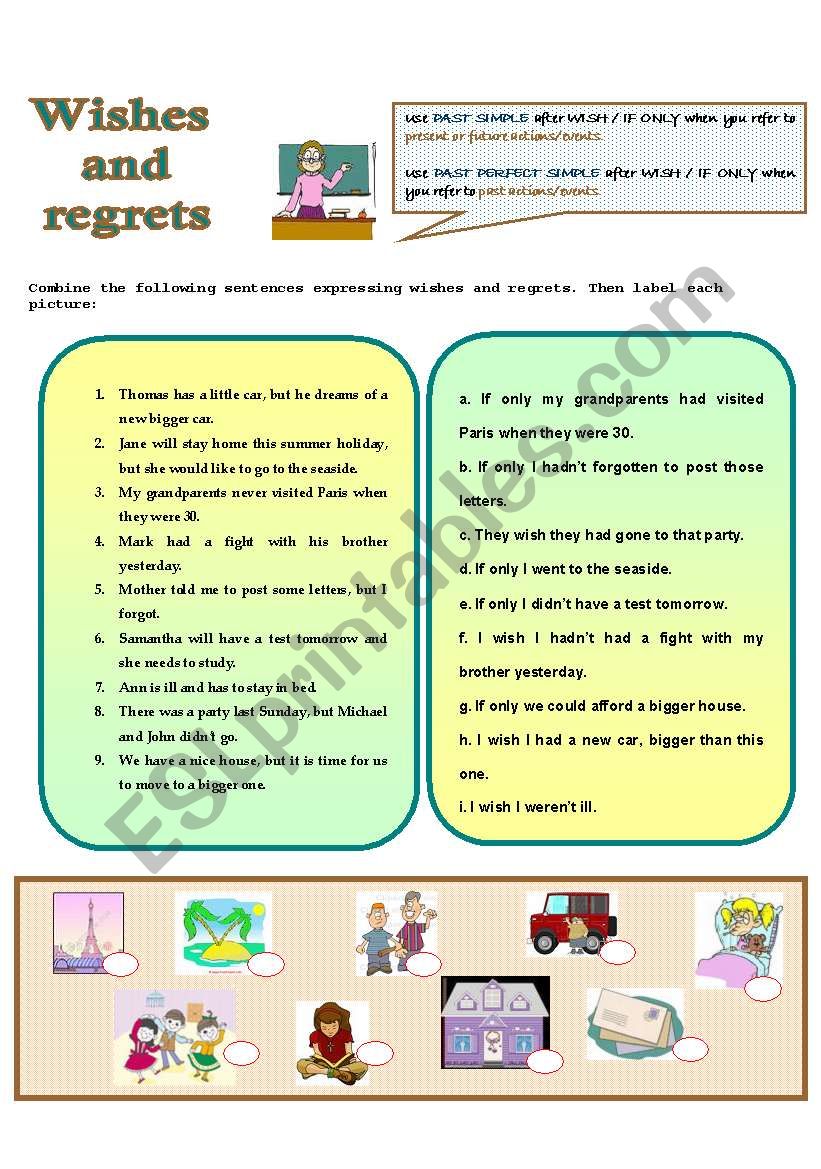 wishes - regrets worksheet