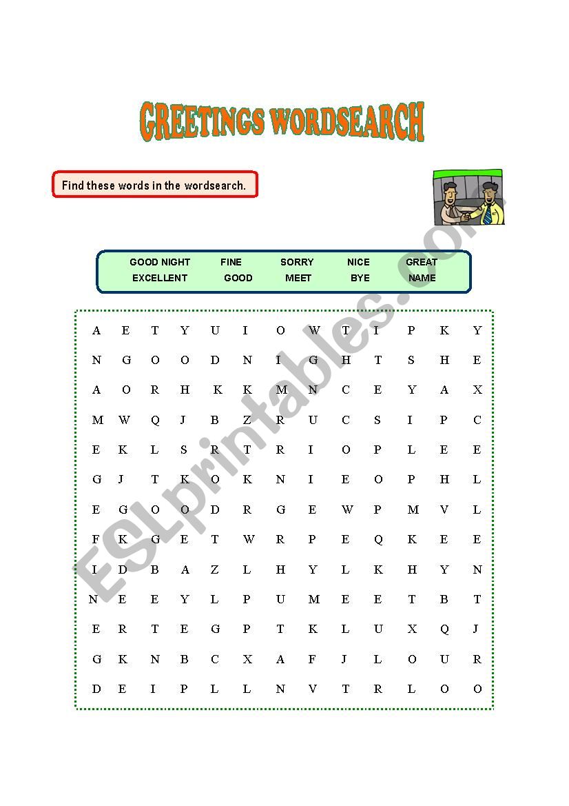 Greetings Wordsearch worksheet