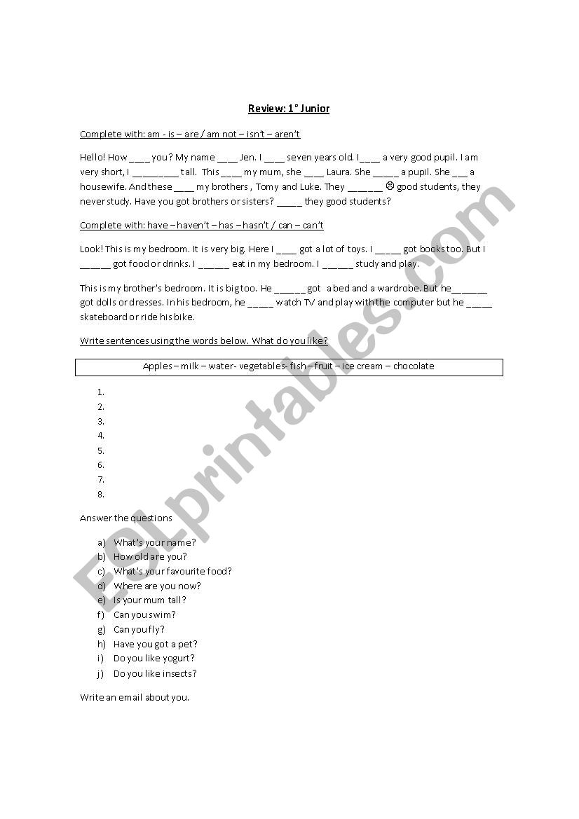 GRAMMAR REVIEW worksheet