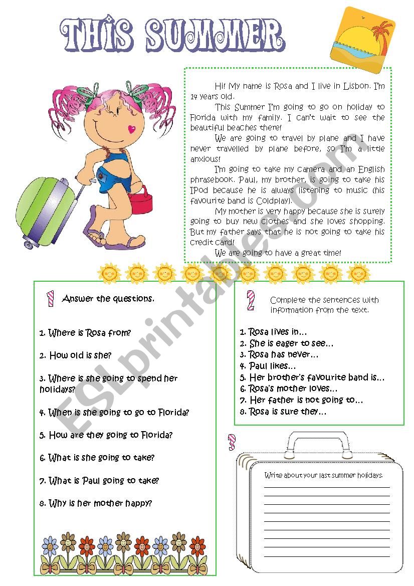 This Summer- reading worksheet