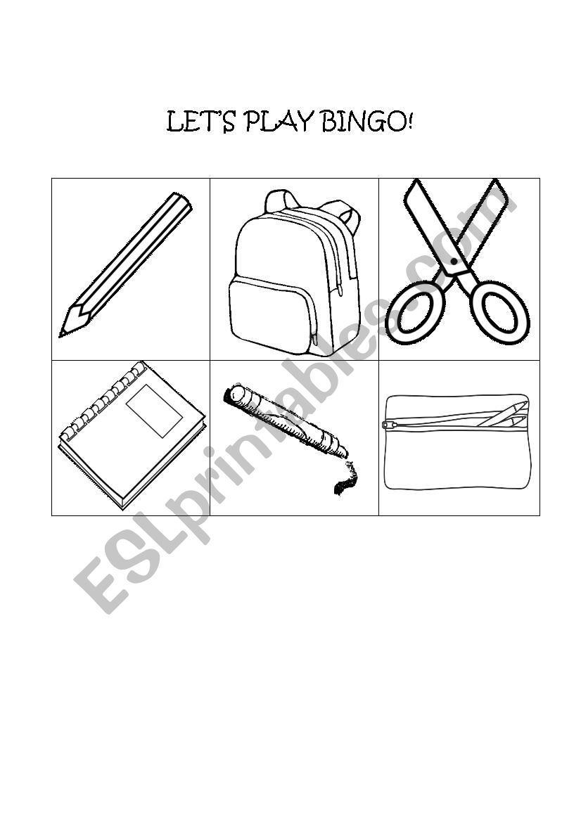 School Objects Bingo worksheet