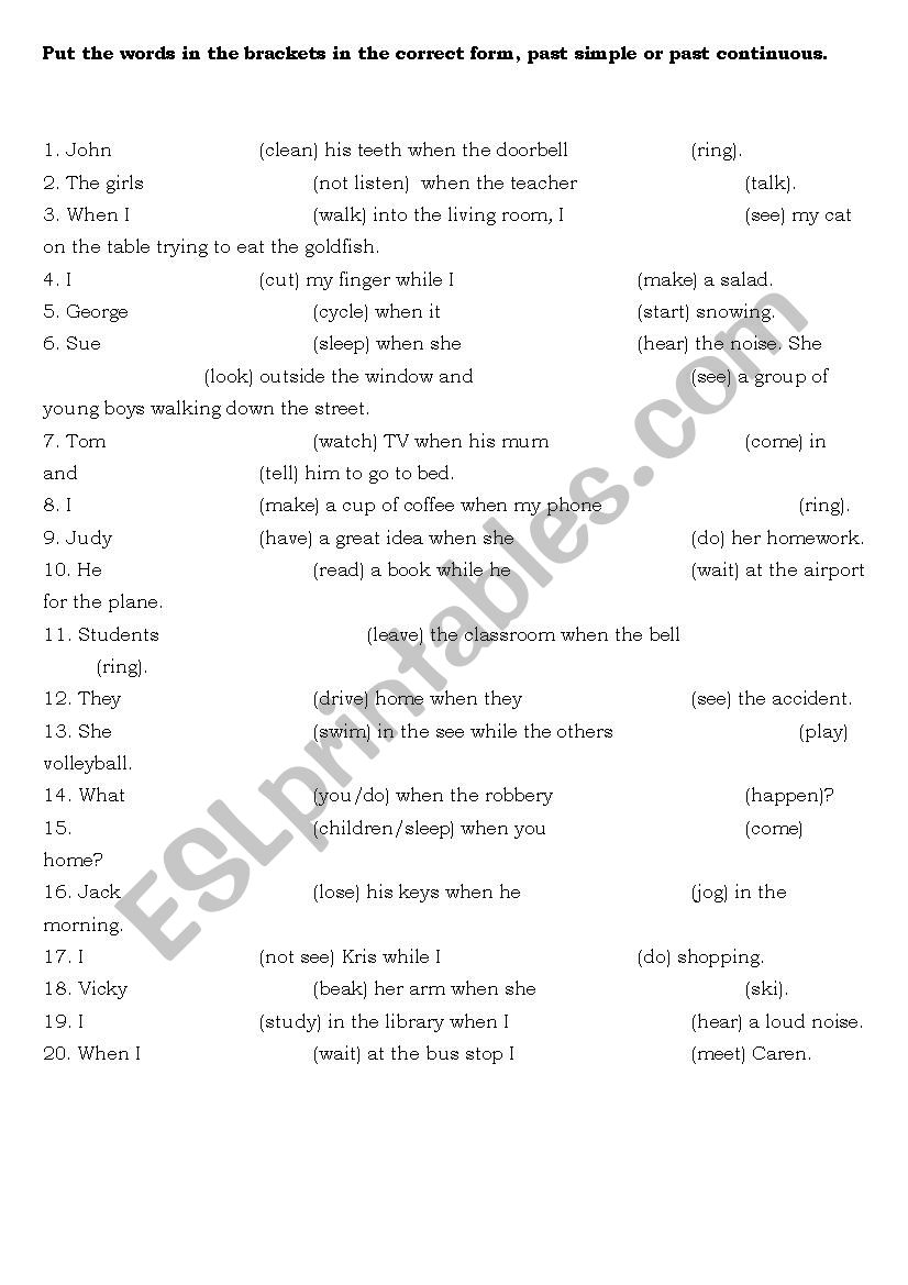 past simple and continuous worksheet