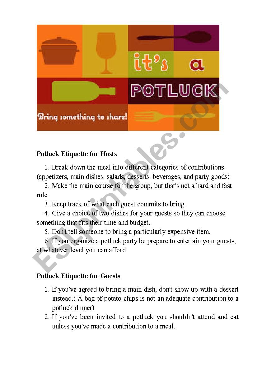 Potluck Party Etiquette for Hosts and Guests