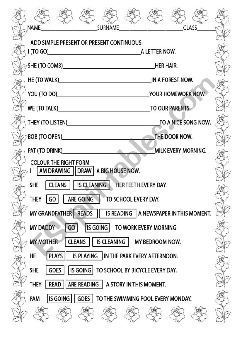 test present continuous worksheet