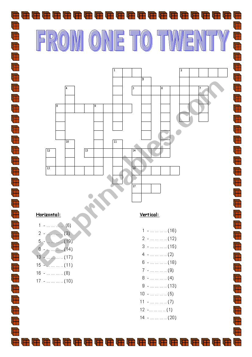 FROM 1 to 20 - crosswords worksheet