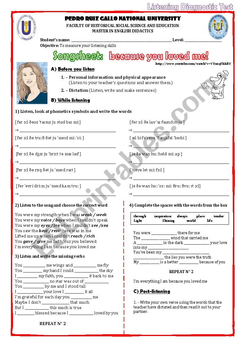 SONGSHEET: BECAUSE YOU LOVED ME SONGSHEET: BECAUSE YOU LOVED ME