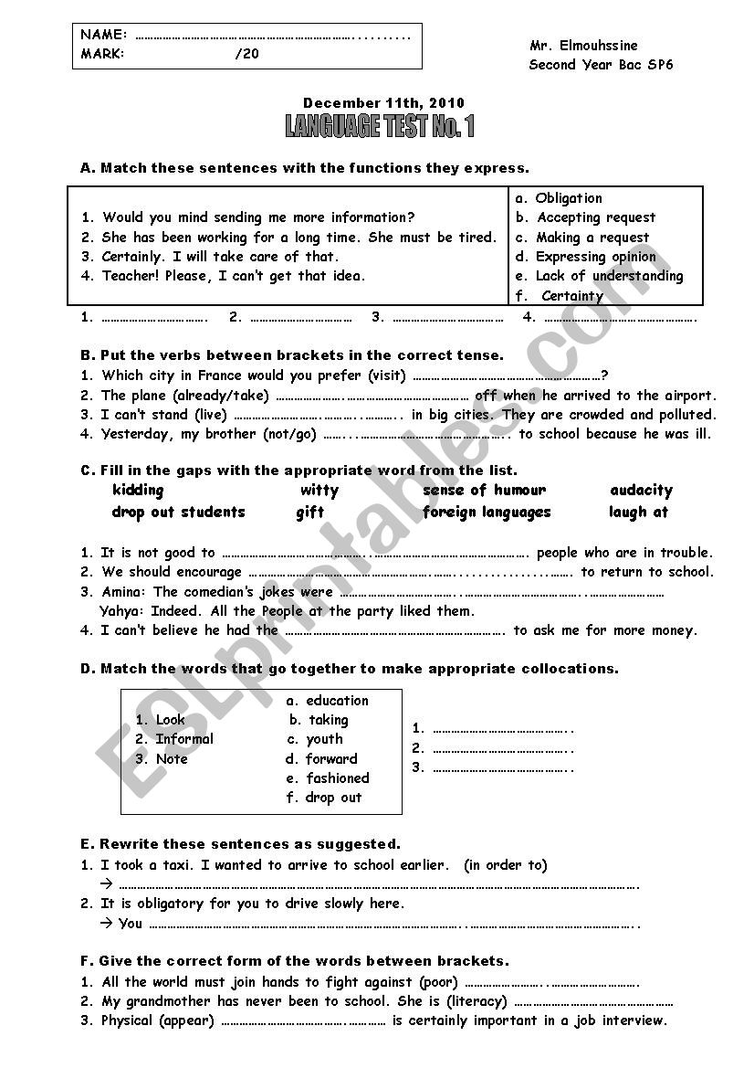 test worksheet