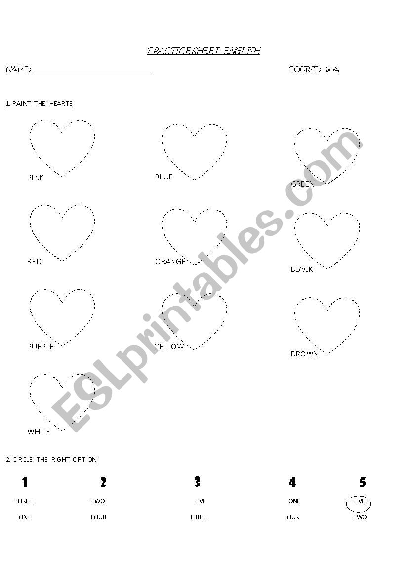 Colours and Numbers worksheet