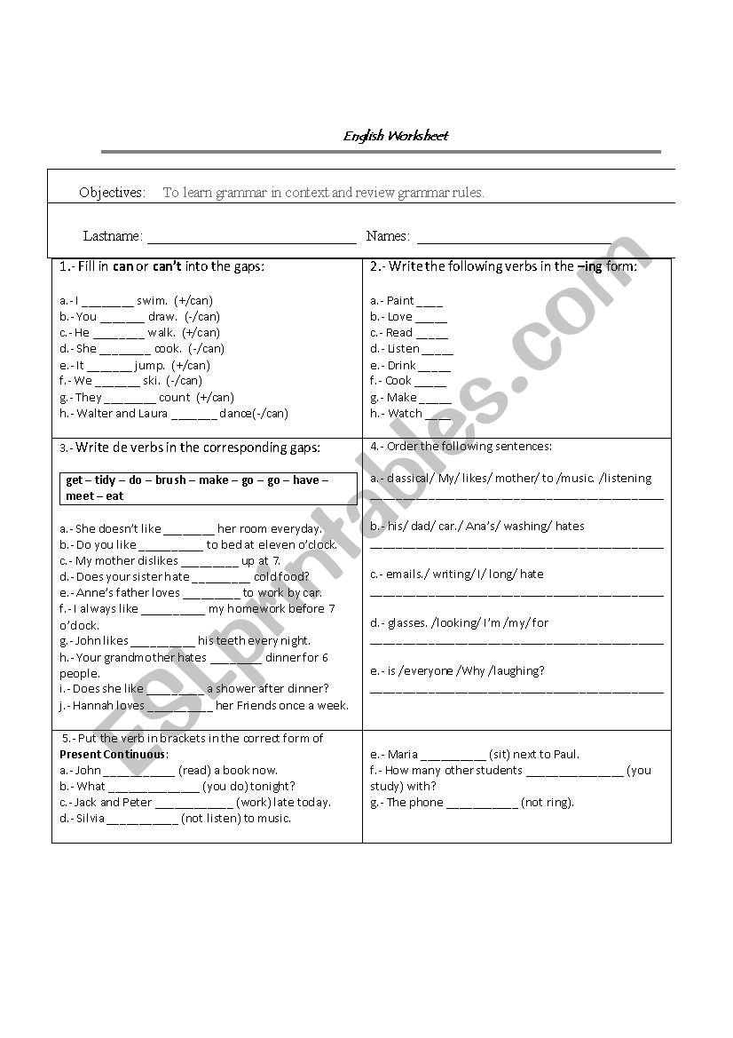 English review worksheet