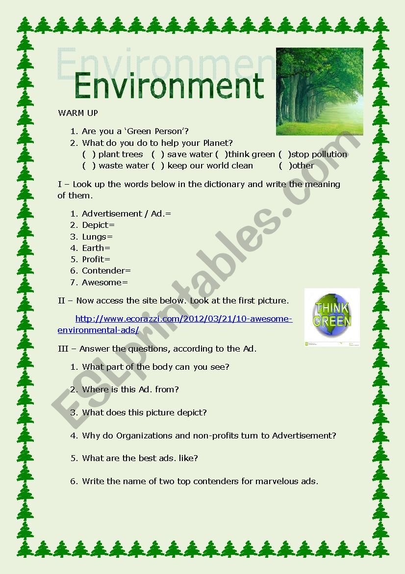 Environment Ads. worksheet