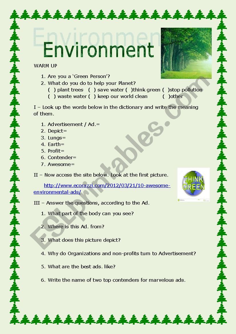 Environment Ads. worksheet