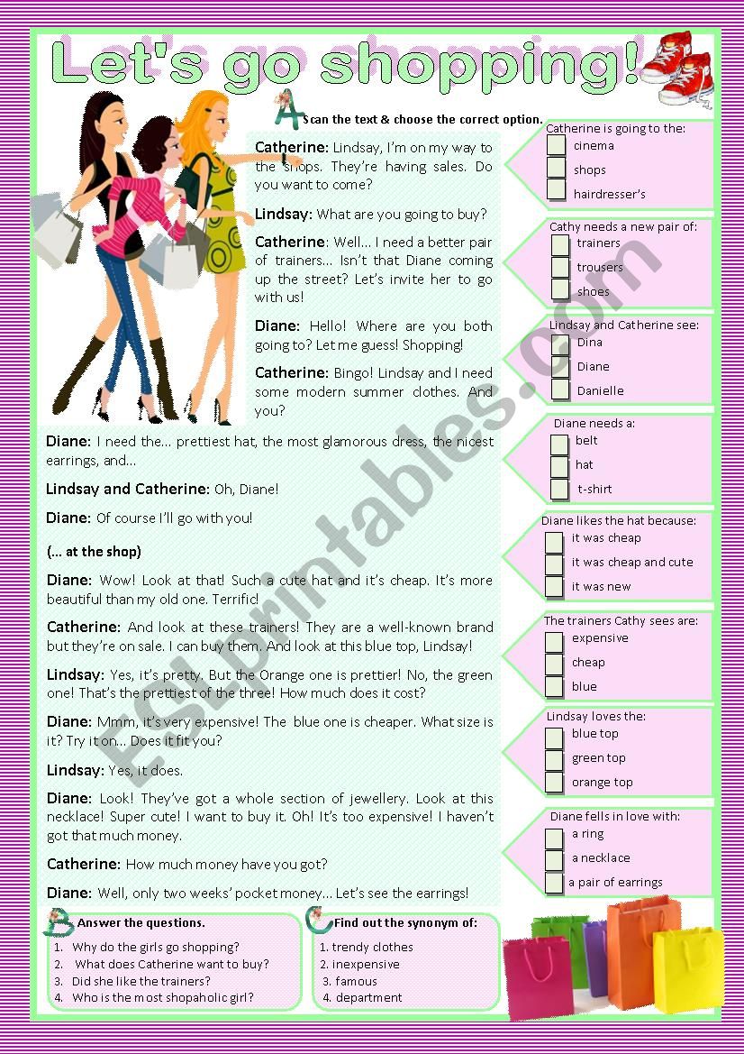 LETS GO SHOPPING! - Reading worksheet