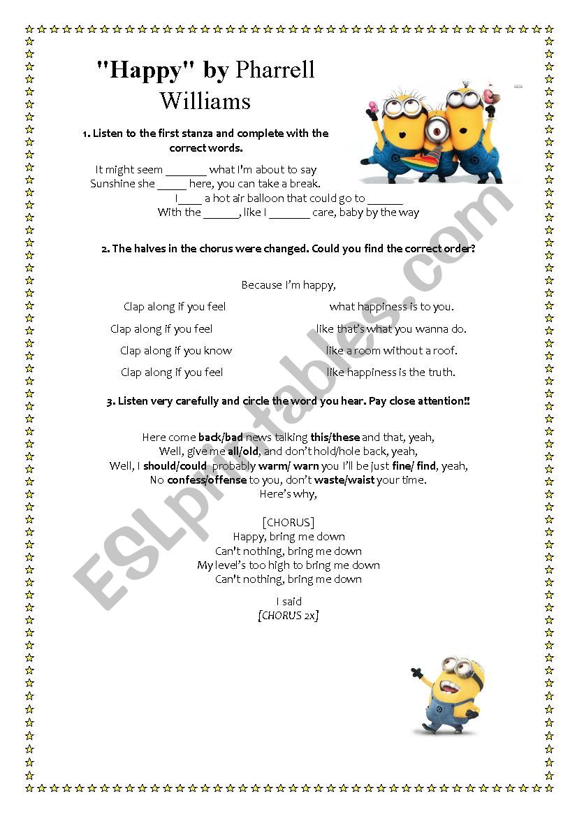 Happy by Pharrell Williams worksheet