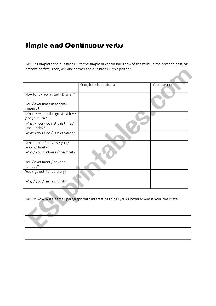 Speaking - Simple and Continuous verbs