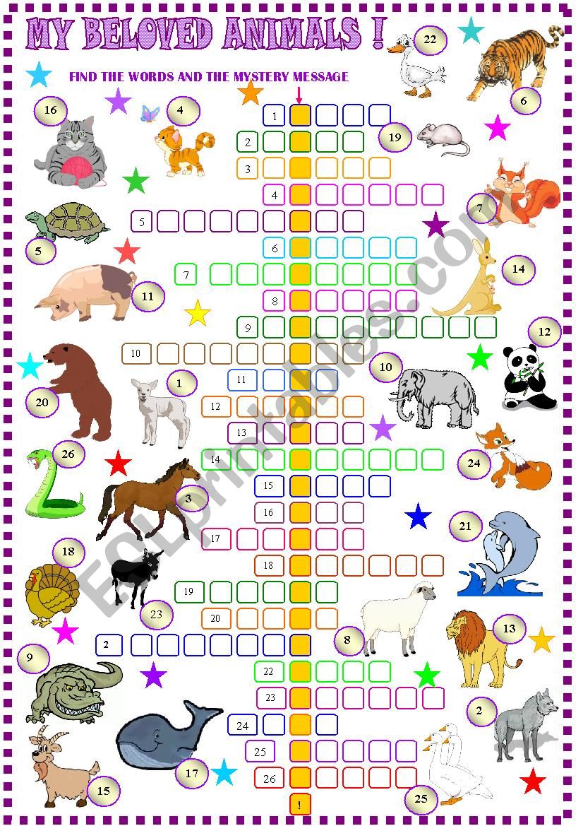 Animals : crossword puzzle worksheet