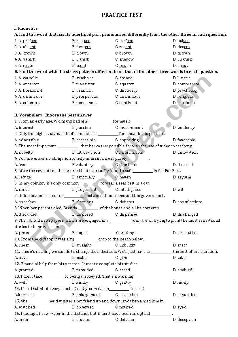 Practice Test for the Gifted worksheet