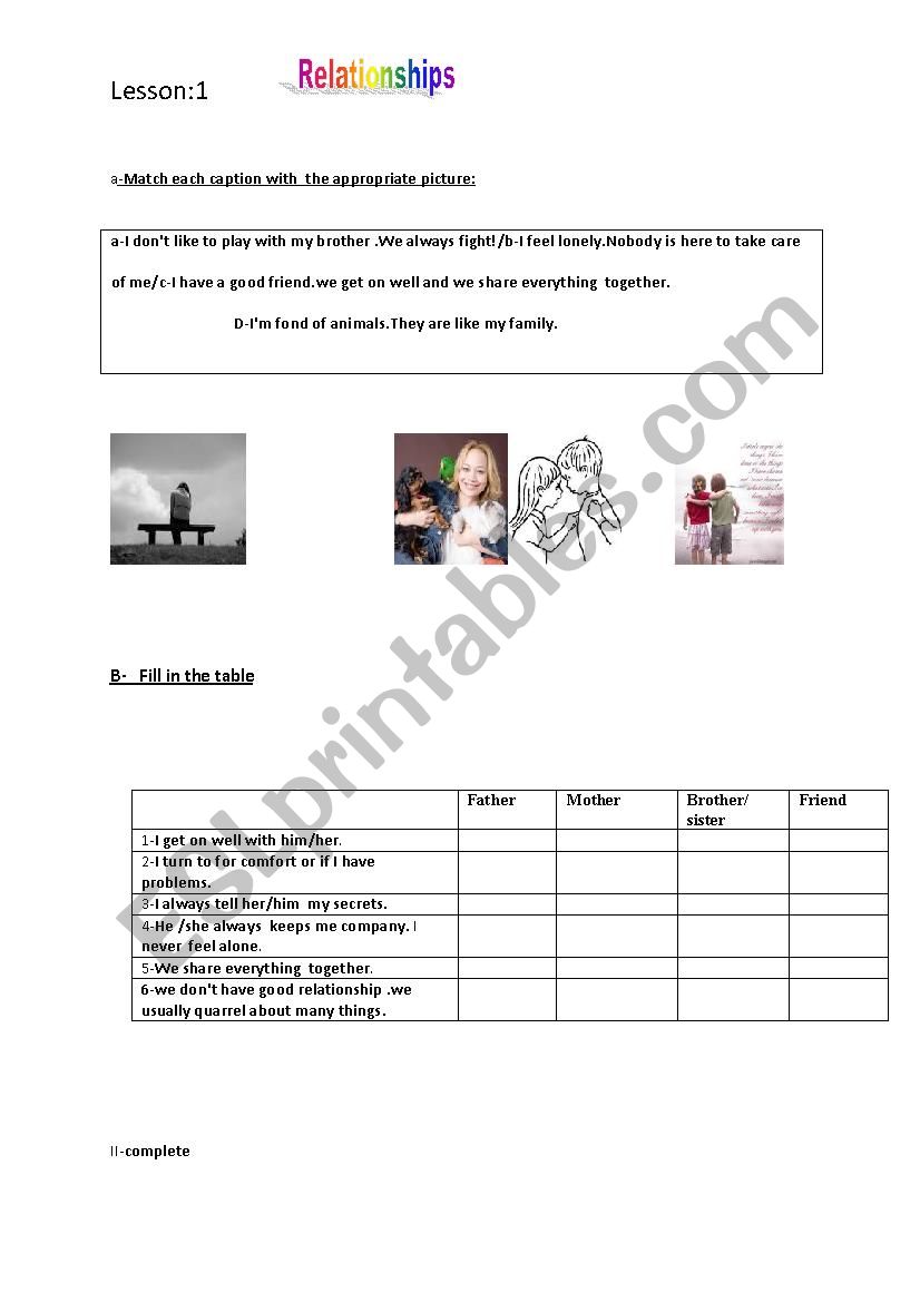 relationships worksheet