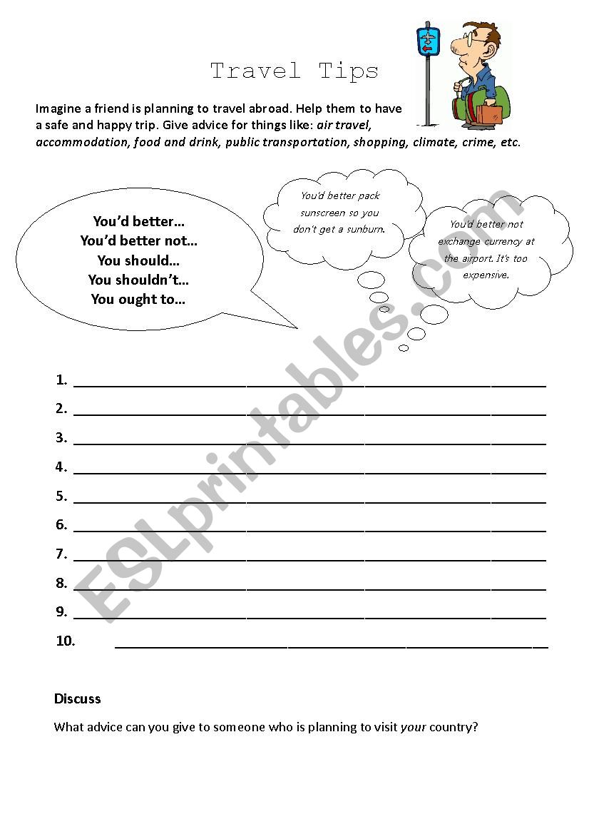 Travel Tips worksheet