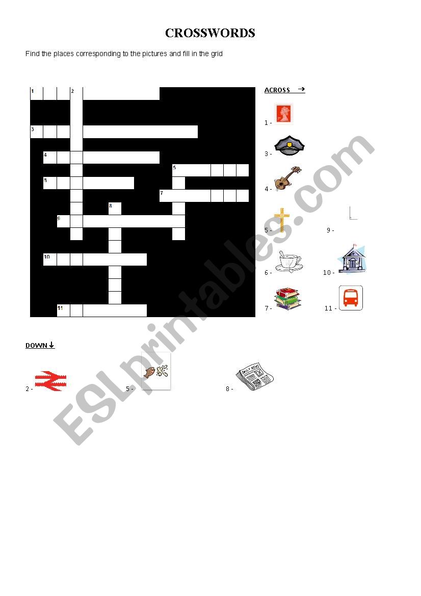 Crossword - Places worksheet