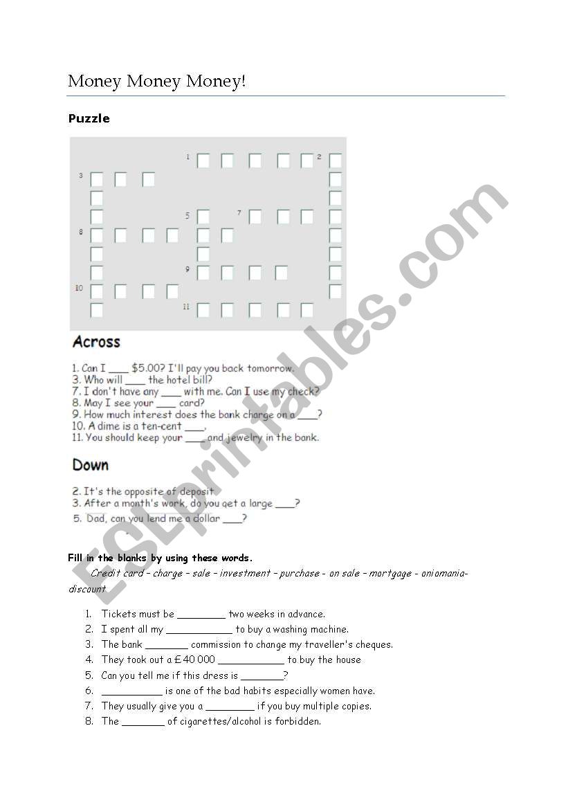 Exercises for Words Related with Money