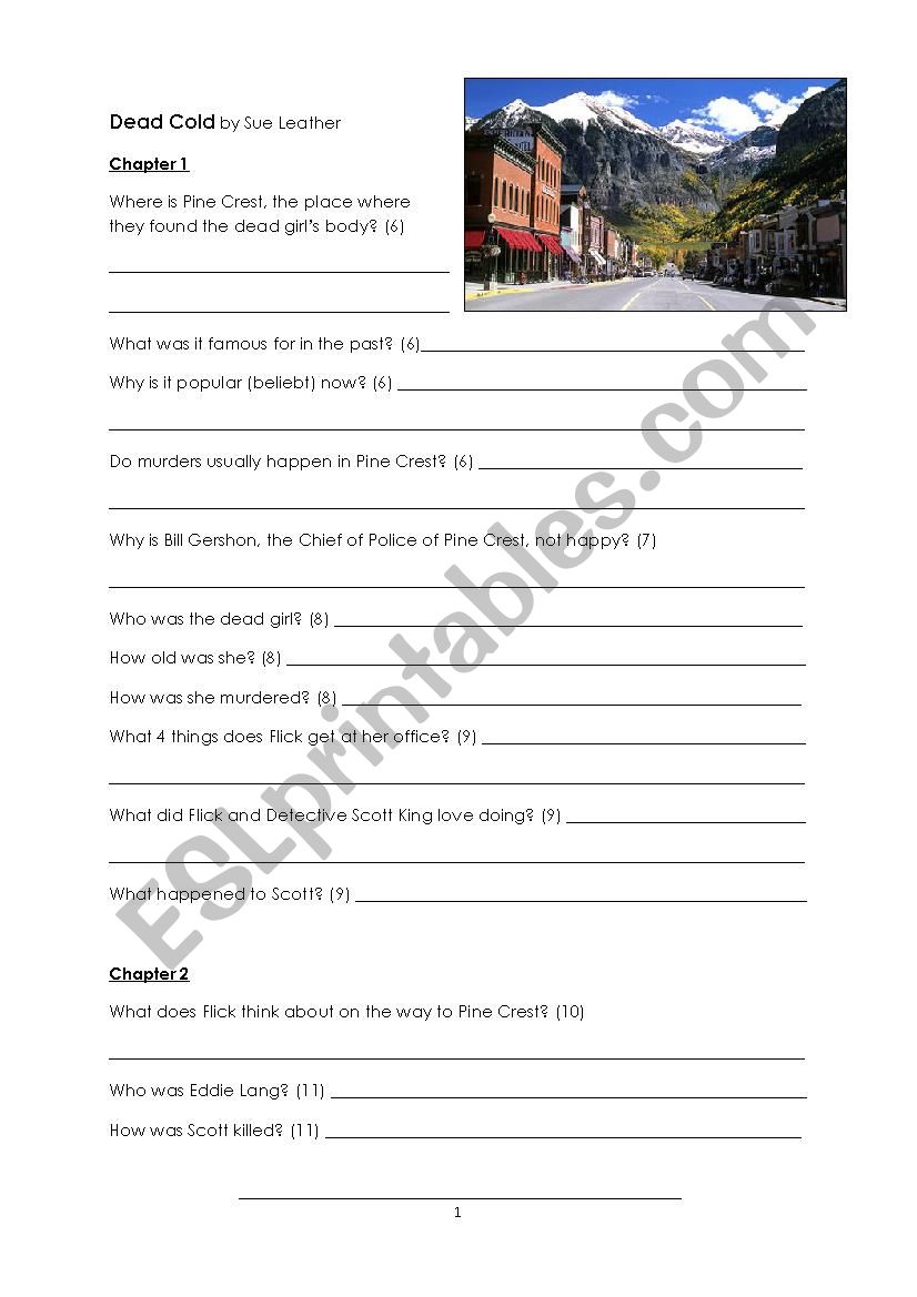 Dead Cold by Sue Leather worksheet