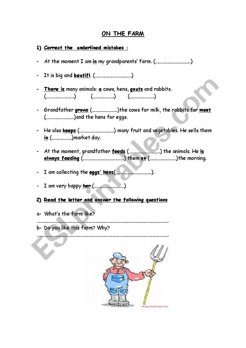 on the farm worksheet