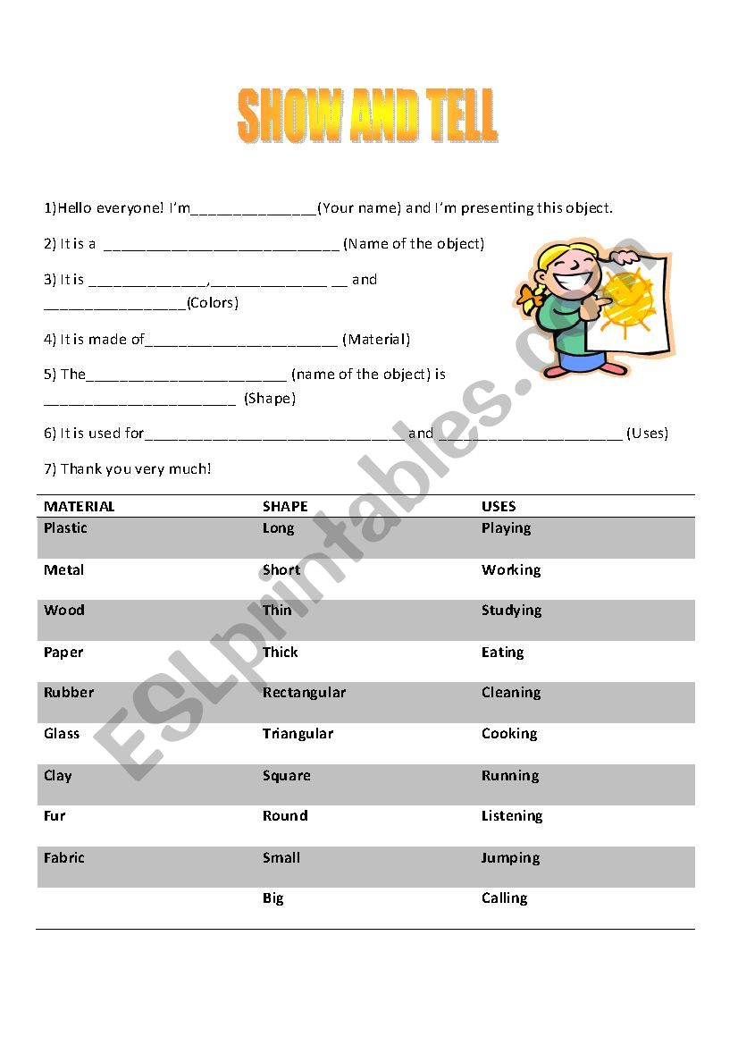 Show and Tell worksheet