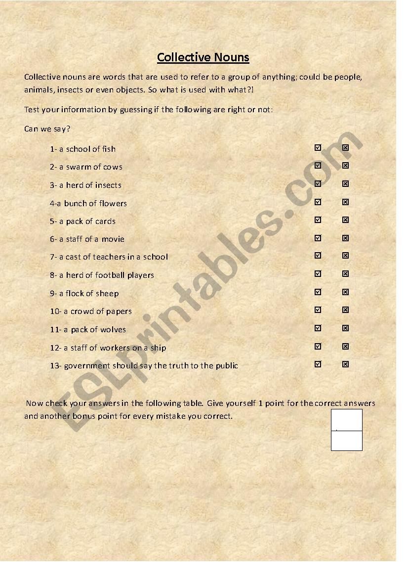 collective nouns worksheet