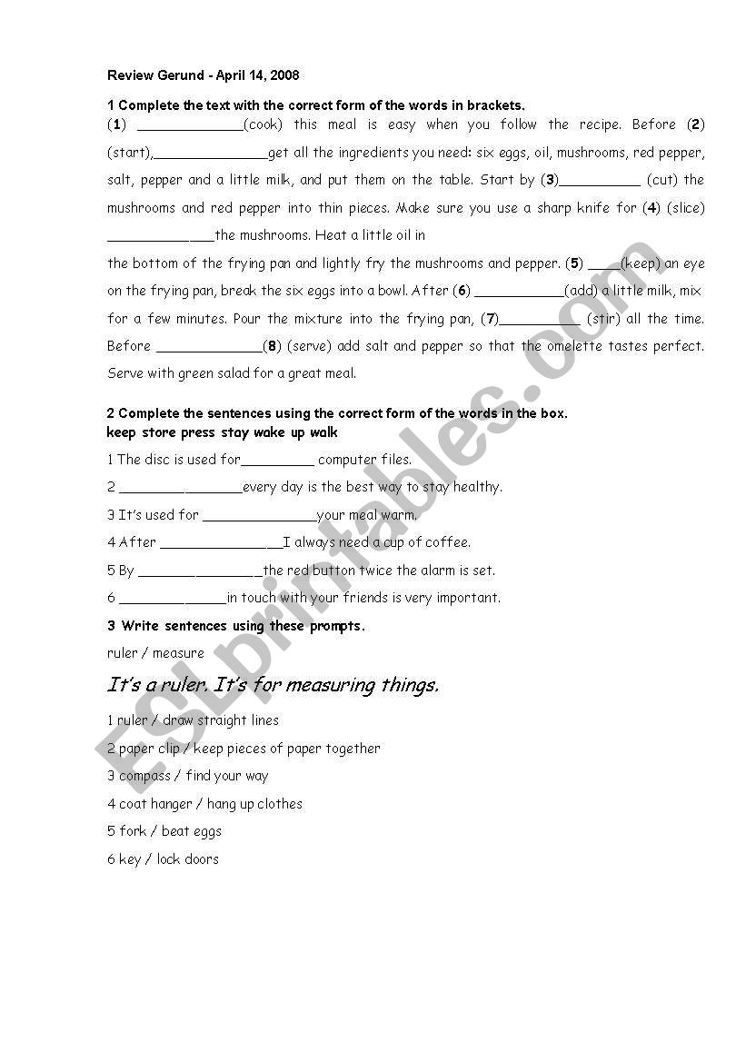 Gerunds worksheet