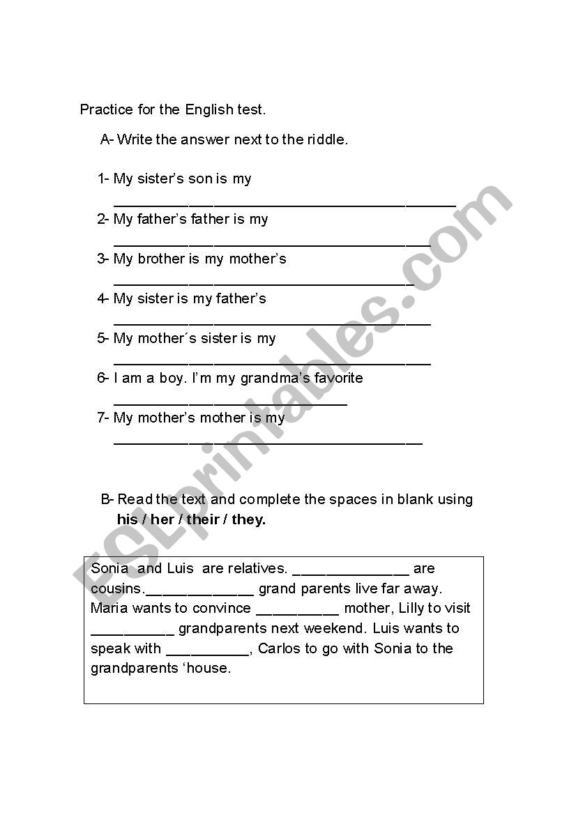 Practice Family members worksheet