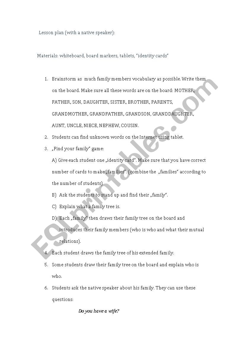 Family members worksheet