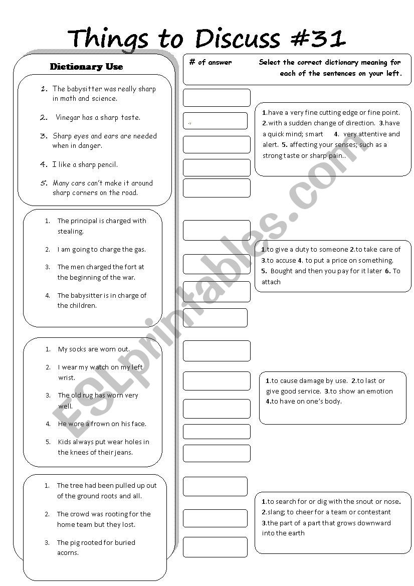 Things to discuss #31 worksheet