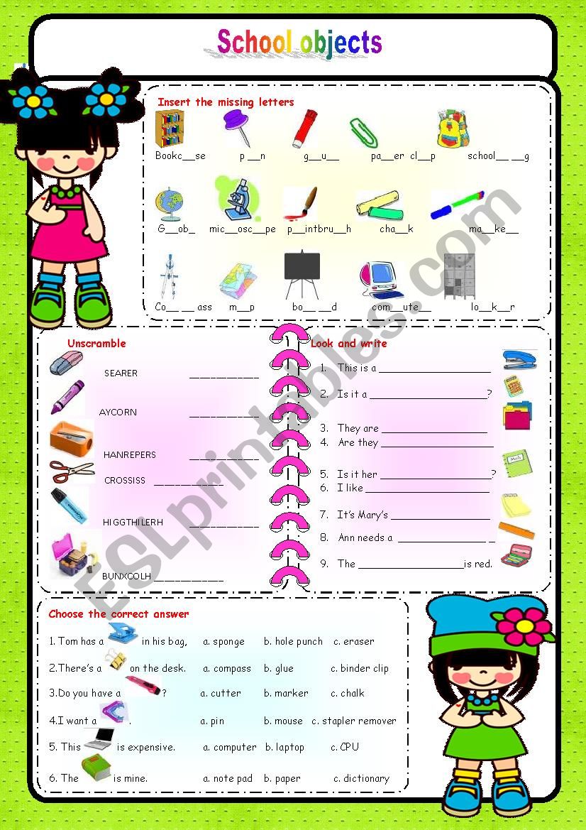 School Objects worksheet