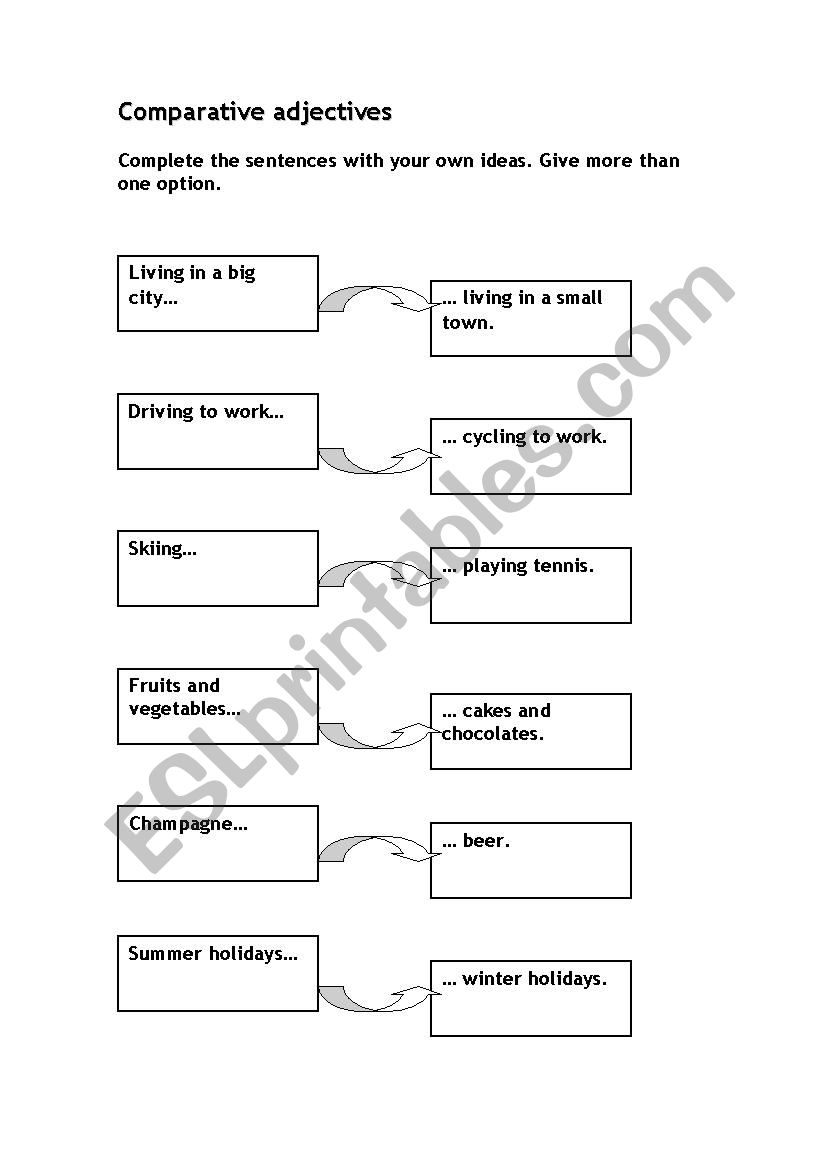 Comparison of adjectives worksheet