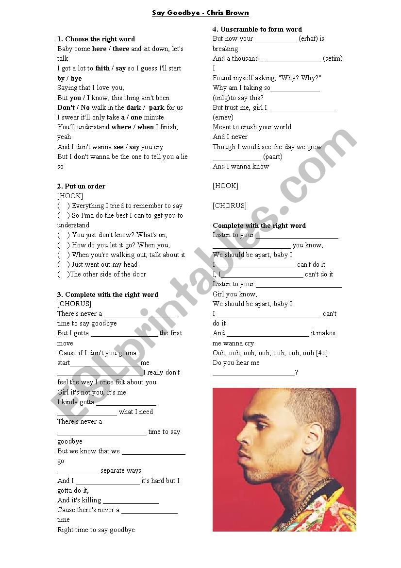 Say Goodbye - Chris Brown worksheet