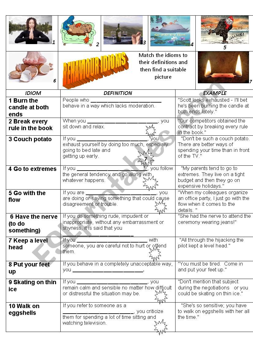 Idioms of behaviour worksheet