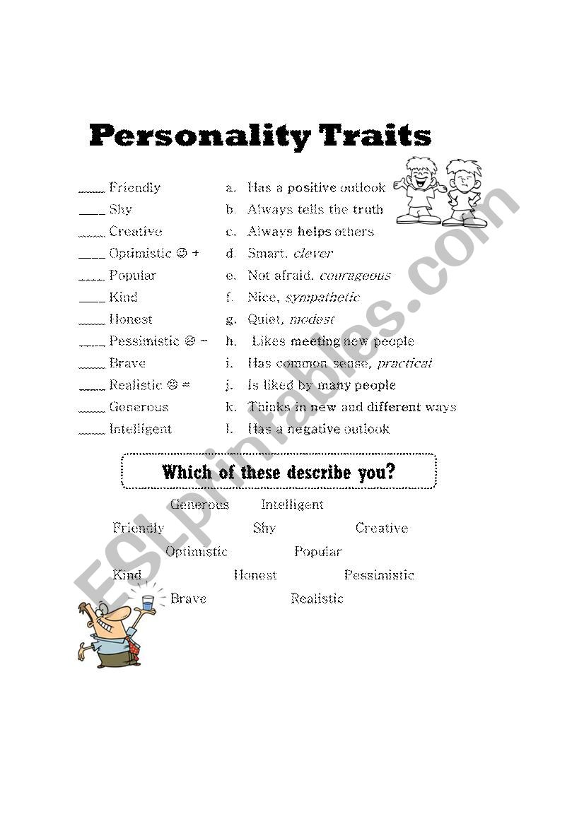 Personality Traits worksheet